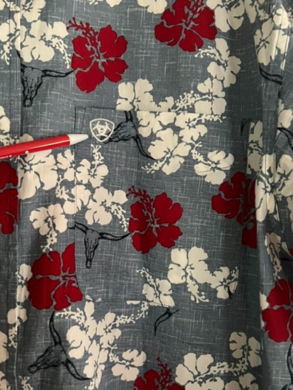 ARIAT WESTERN ALOHA BLUE & RED FLORAL LONG SLEEVE SHIRT MENS XL - Picture 5 of 13